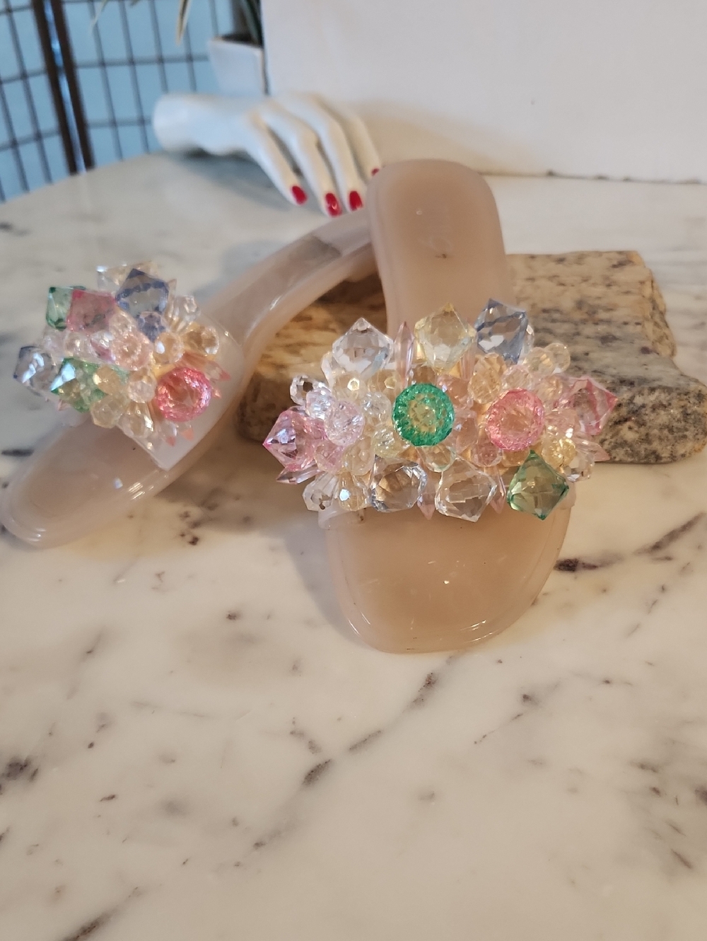 Rouge Helium Bedazzle Transparent Slide Sandal Sz9